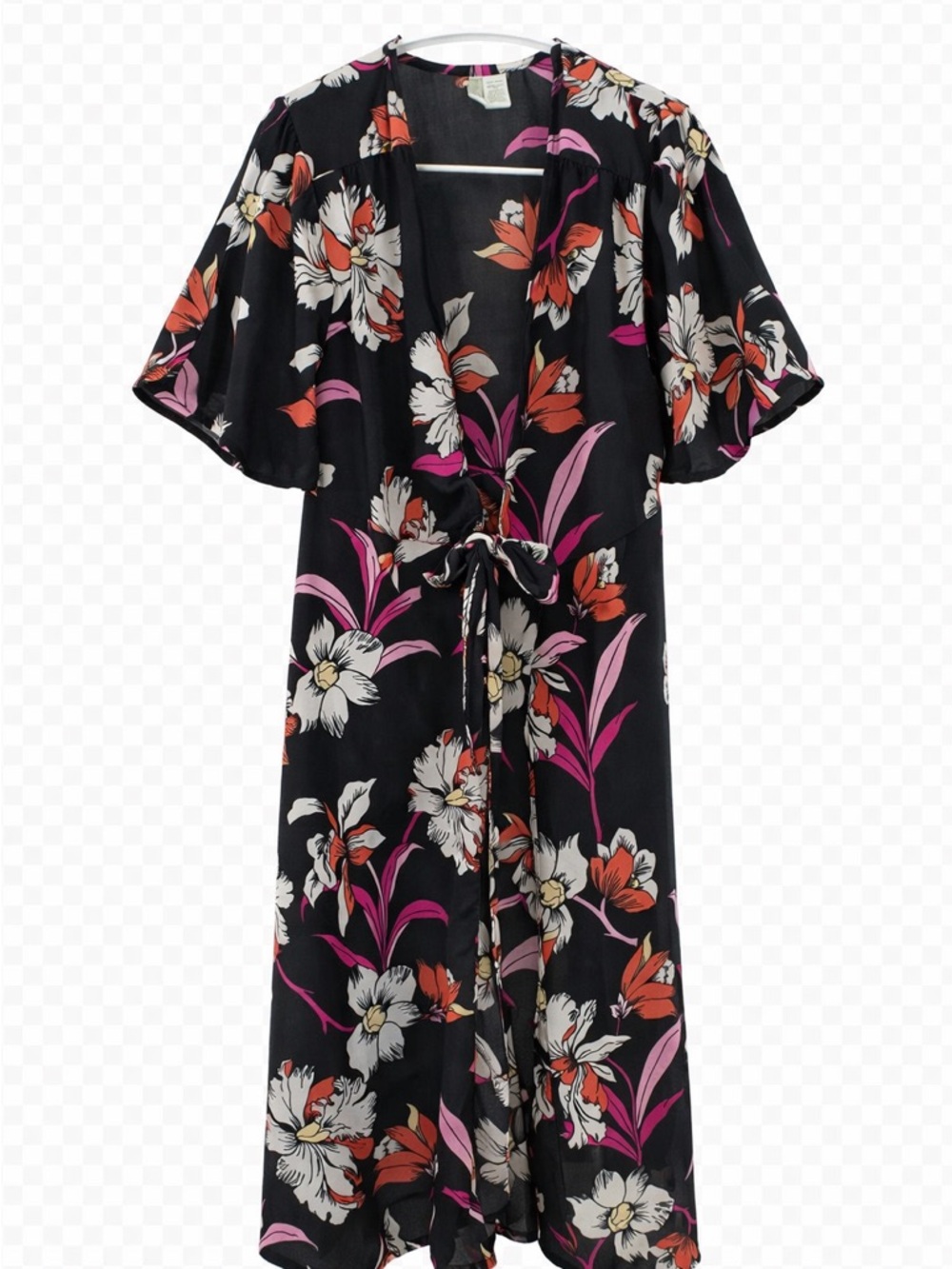 Japna Black Floral Dress with Pink & Orange Accents